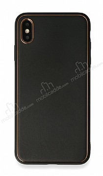 iPhone XS Max Silikon Kenarl Siyah Deri Klf