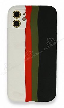 iPhone 11 Rainbow Lansman Beyaz-Siyah Silikon Klf