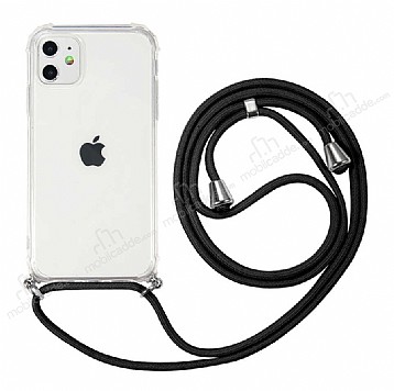 iPhone 12 / 12 Pro 6.1 in Siyah Askl effaf Silikon Klf