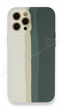 iPhone 12 Pro 6.1 in Rainbow Lansman Beyaz-Gri Silikon Klf