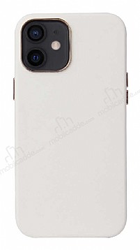 iPhone 12 Mini 5.4 in Metal Tulu Beyaz Deri Klf