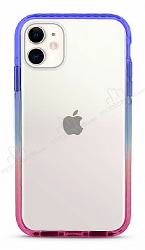iPhone 12 Mini 5.4 in Rainbow Bumper ereve Mavi-Pembe Silikon Klf