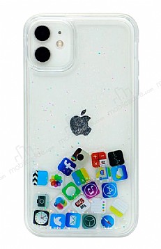 iPhone 12 Mini 5.4 in Sulu Simli Mobil Uygulama Simgeleri Rubber Klf