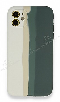 iPhone 12 6.1 in Rainbow Lansman Beyaz-Gri Silikon Klf
