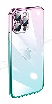 iPhone 12 Pro Geili Kamera Korumal Pembe-Mavi Silikon Klf