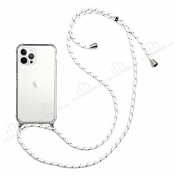iPhone 12 Pro Max 6.7 in Beyaz izgili Askl effaf Silikon Klf