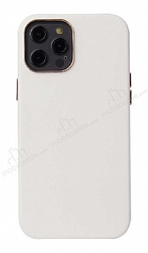 iPhone 12 Pro Max 6.7 in Metal Tulu Beyaz Deri Klf