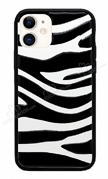 iPhone 12 Mini 5.4 in Zebra Desenli Siyah Kenarl Silikon Klf