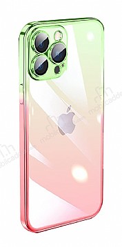 iPhone 12 Pro Max Geili Kamera Korumal Pembe-Yeil Silikon Klf
