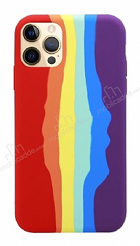 iPhone 12 Pro Max Rainbow Lansman Krmz Silikon Klf