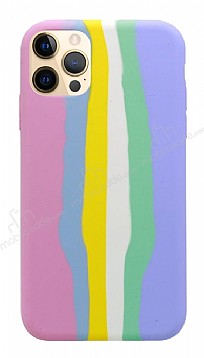 iPhone 12 Pro Max Rainbow Lansman Pembe Silikon Klf