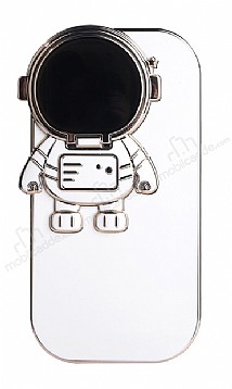 iPhone 13 Astronot Kamera Korumal Standl Beyaz Silikon Klf