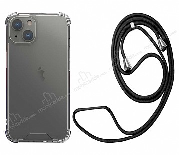 iPhone 13 Mini 5.4 in Siyah Askl effaf Silikon Klf