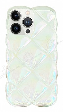 iPhone 13 Pro Max 3D Glitter Elmas Beyaz Silikon Klf