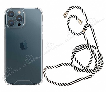 iPhone 13 Pro Max Çizgili Askılı Şeffaf Silikon Kılıf