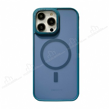 iPhone 15 Pro Magsafe zellikli Buzlu Lacivert Rubber Klf