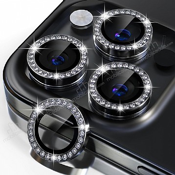 iPhone 15 Pro Siyah Crystal Tal Kamera Lensi Koruyucu