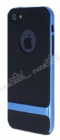 Eiroo Side Craft iPhone SE / 5 / 5S Mavi Metalik Kenarl Siyah Silikon Klf
