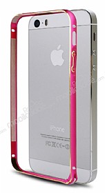 iPhone SE / 5 / 5S Gold izgili Round Metal Bumper ereve Pembe Klf
