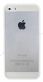 iPhone SE / 5 / 5S Beyaz Silikon Kenarl effaf Rubber Klf