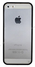 iPhone SE / 5 / 5S Siyah Silikon Kenarl effaf Rubber Klf