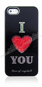 iPhone SE / 5 / 5S Love Crystal Siyah Sert Rubber Klf