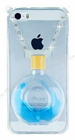 iPhone SE / 5 / 5S Tal Sulu Standl Mavi Parfm Silikon Klf