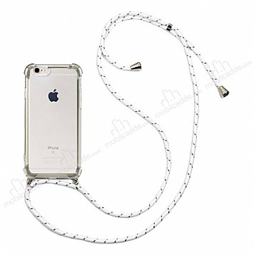 iPhone 6 / 6S Beyaz izgili Askl effaf Silikon Klf