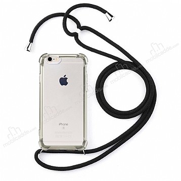iPhone 6 / 6S Siyah Askl effaf Silikon Klf