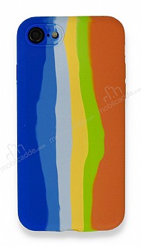 iPhone 6 / 6S Rainbow Lansman Mavi-Turuncu Silikon Klf