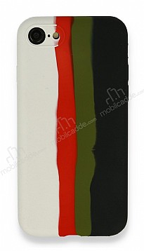 iPhone 6 / 6S Rainbow Lansman Beyaz-Siyah Silikon Klf