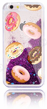 iPhone 6 / 6S Simli Sulu Donut Resimli Mor Silikon Klf