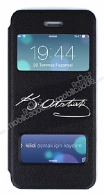 iPhone SE / 5 / 5S ift Pencereli Standl Atatrk mzal Deri Klf