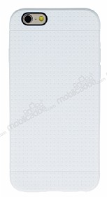 iPhone 6 / 6S Nokta Desenli Mat Beyaz Silikon Klf