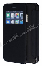 iPhone 6 / 6S Pencereli nce Yan Kapakl Siyah Klf