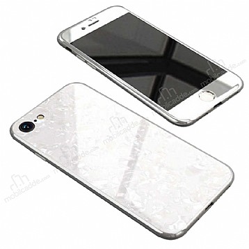 iPhone 6 Plus / 6S Plus 360 Derece Koruma Desenli Manyetik Cam Beyaz Klf