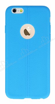 iPhone 6 Plus / 6S Plus Deri Desenli Ultra nce Mavi Silikon Klf