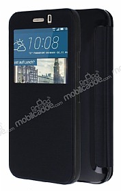 HTC One M9 Pencereli nce Yan Kapakl Siyah Klf