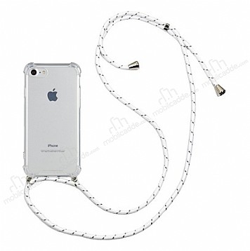 iPhone 7 / 8 Beyaz izgili Askl effaf Silikon Klf