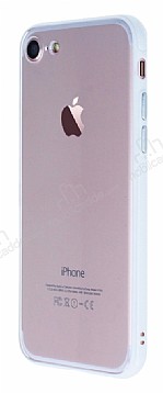 iPhone 7 / 8 Metal Tulu Beyaz Silikon Kenarl effaf Klf
