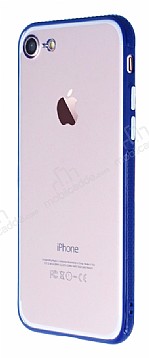 iPhone 7 / 8 Metal Tulu Lacivert Silikon Kenarl effaf Klf