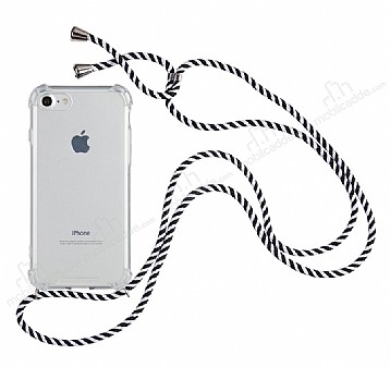 iPhone SE 2020 Siyah izgili Askl effaf Silikon Klf