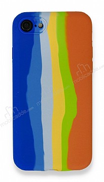 iPhone 7 / 8 Rainbow Lansman Mavi-Turuncu Silikon Klf