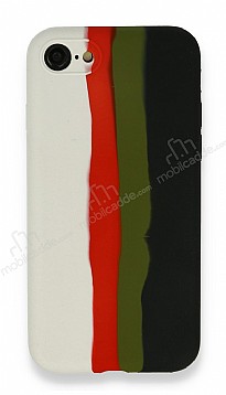 iPhone 7 / 8 Rainbow Lansman Beyaz-Siyah Silikon Klf