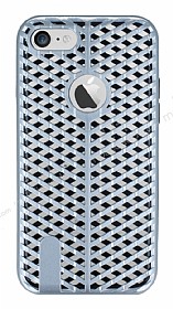 iPhone 7 ift Katmanl Delikli Silver Rubber Klf