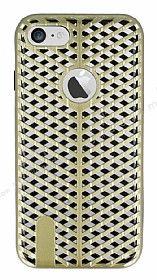iPhone 7 ift Katmanl Delikli Gold Rubber Klf