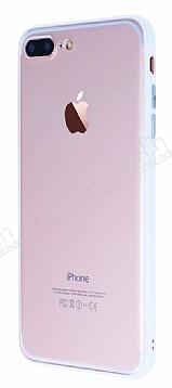 iPhone 7 Plus / 8 Plus Metal Tulu Beyaz Silikon Kenarl effaf Klf