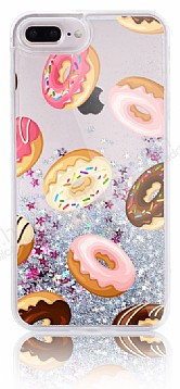 iPhone 7 Plus / 8 Plus Simli Sulu Donut Resimli Silver Silikon Klf