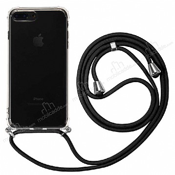 iPhone 7 Plus / 8 Plus Siyah Askl effaf Silikon Klf