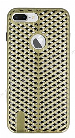 iPhone 7 Plus ift Katmanl Delikli Gold Rubber Klf